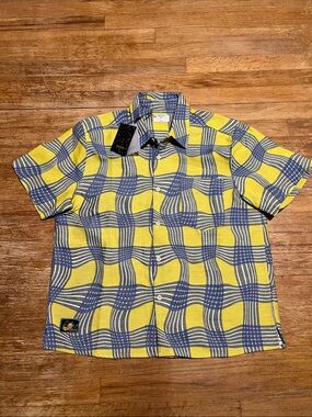 NWT Percival Clerk Cuban Button Up Warped Check Shirt size large